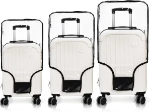 3 Pieces Clear Luggage Cover, PVC Suitcase Cover, Waterproof Dustproof Suitcase Covers Protector with Black Border for 20" 24" 28" Wheeled Luggage