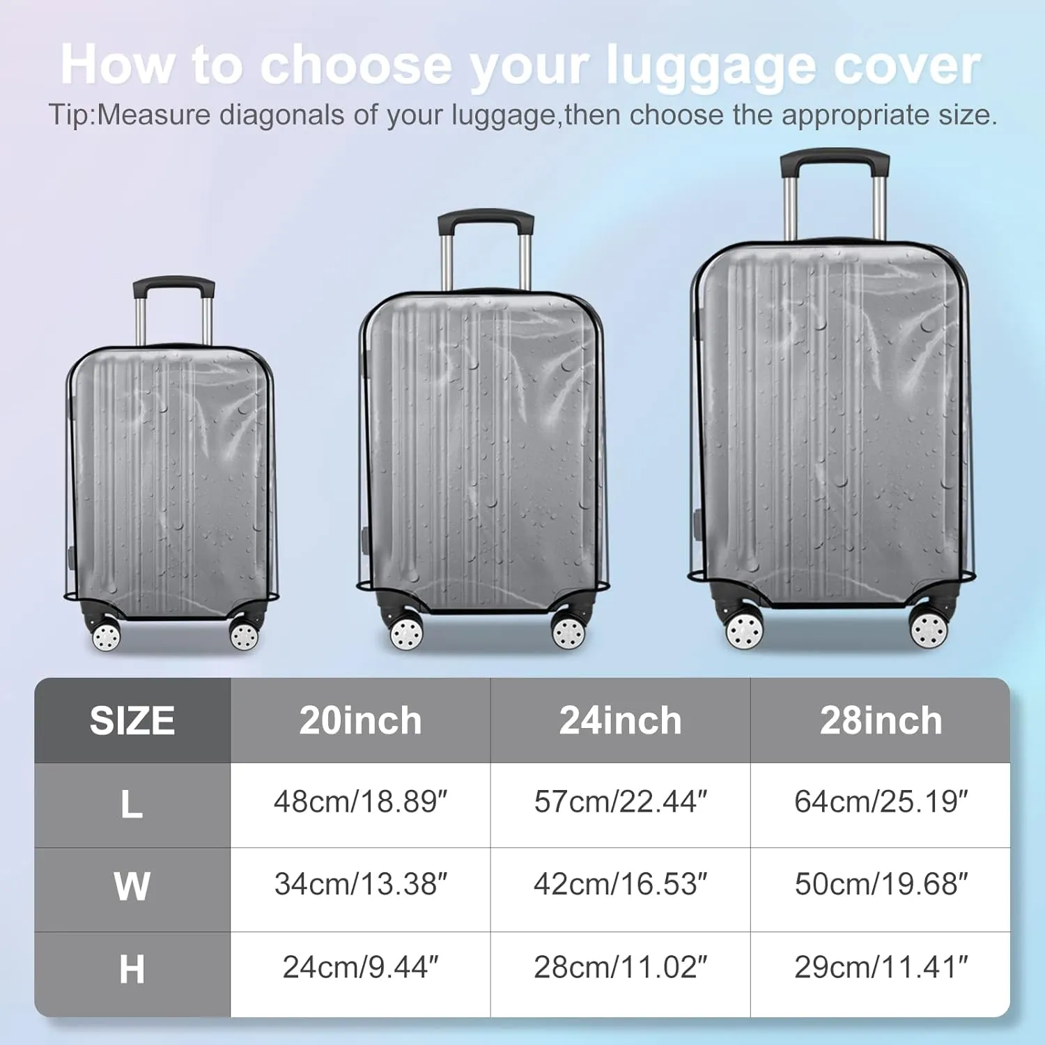 3 Pieces Luggage Covers TSA Approved Thicken Clear PVC Suitcase Sleeve Protectors Fit 20 24 28 Wheeled Suitcase Waterproof Scratch-Resistant