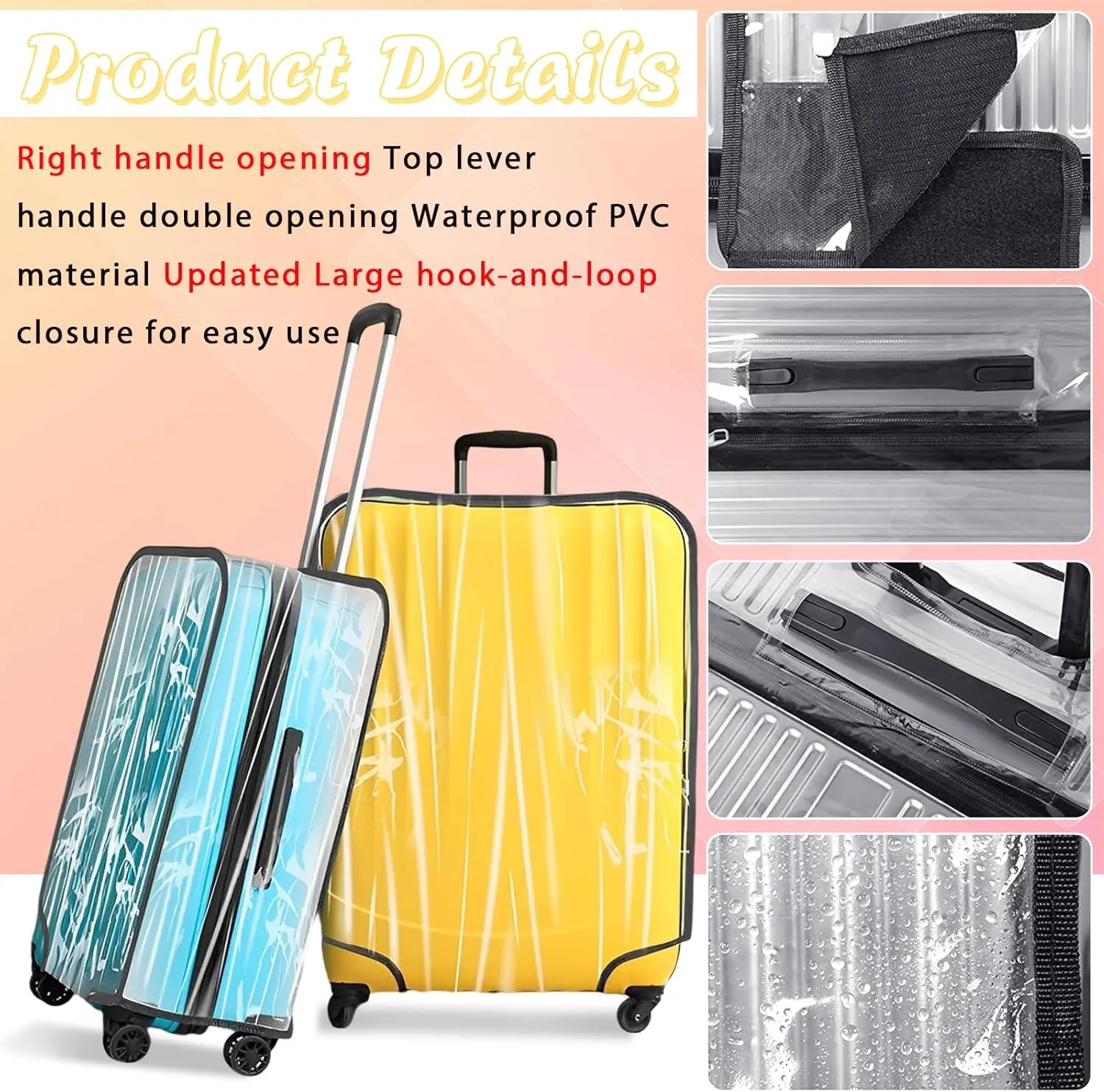 3 Pieces Luggage Covers TSA Approved Thicken Clear PVC Suitcase Sleeve Protectors Fit 20 24 28 Wheeled Suitcase Waterproof Scratch-Resistant