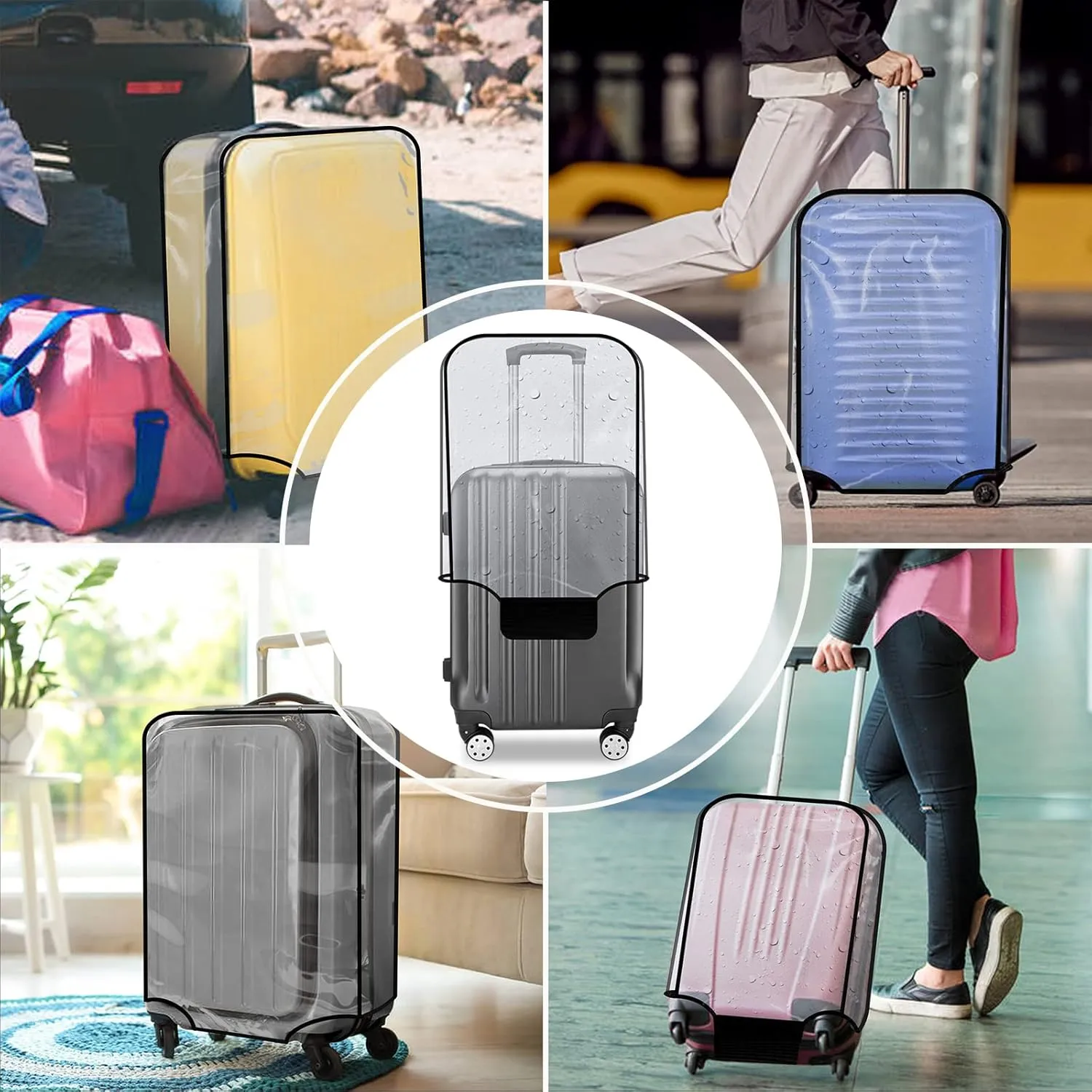 3 Pieces Luggage Covers TSA Approved Thicken Clear PVC Suitcase Sleeve Protectors Fit 20 24 28 Wheeled Suitcase Waterproof Scratch-Resistant