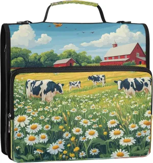 3 Ring Zipper Binder Farmland Field Trapper Keeper Binder Organizer Portfolio with File and Shoulder Strap & Handle Large Capacity File Folder