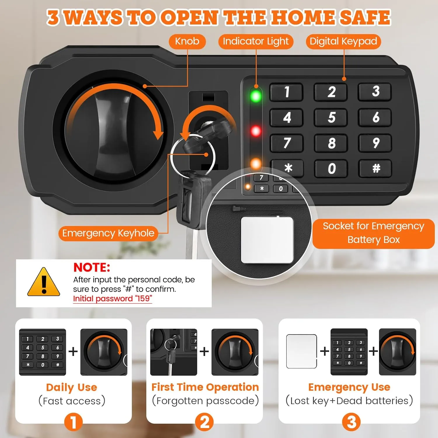 3.0 Cuft Large Fireproof Safe Box for HOME USE, Digital Home Security Safe with Programmable Keypad and Removable Shelf, Document Safe Fireproof Waterproof for Money Firearm Medicine Valuables