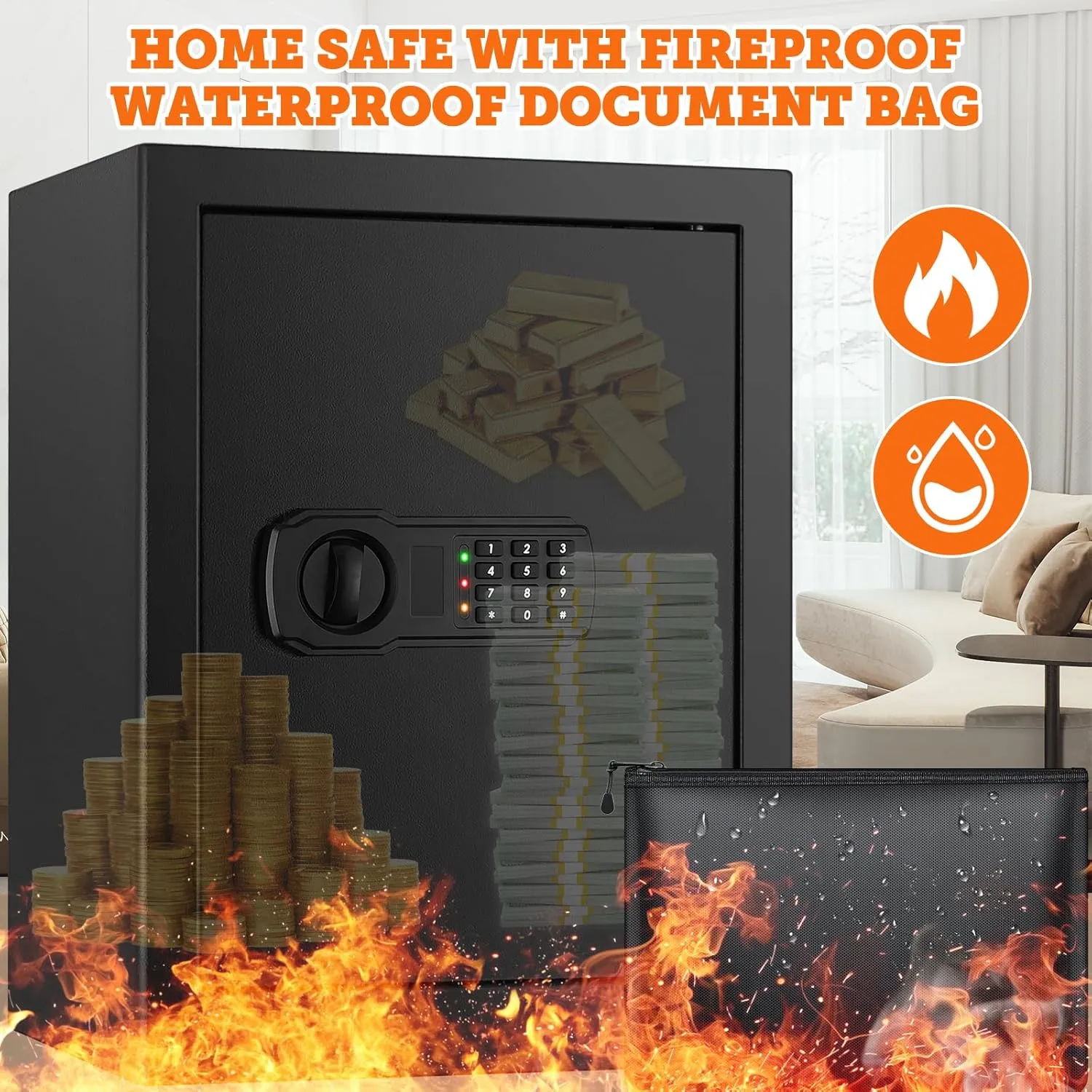 3.0 Cuft Large Fireproof Safe Box for HOME USE, Digital Home Security Safe with Programmable Keypad and Removable Shelf, Document Safe Fireproof Waterproof for Money Firearm Medicine Valuables