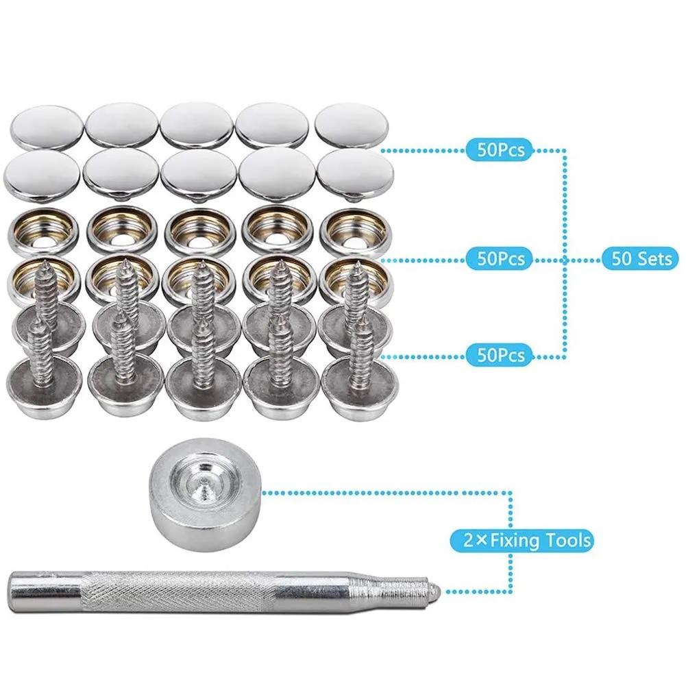 30/150 Pieces Stainless Steel Marine Grade Canvas and Upholstery Boat Cover Snap Button Fastener Kit 15mm Screws Snaps with tool