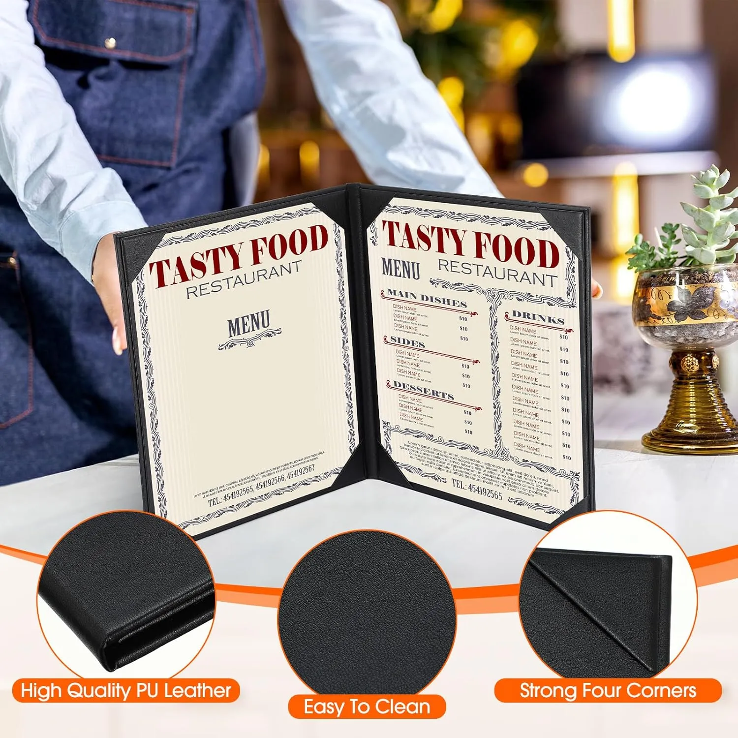 32 Pcs Leather Menu Covers Holders for 8.5 x 11 Inches, Waterproof Double View Leather Dinner Menu Holder Covers for Restaurant, Hotel, Bar