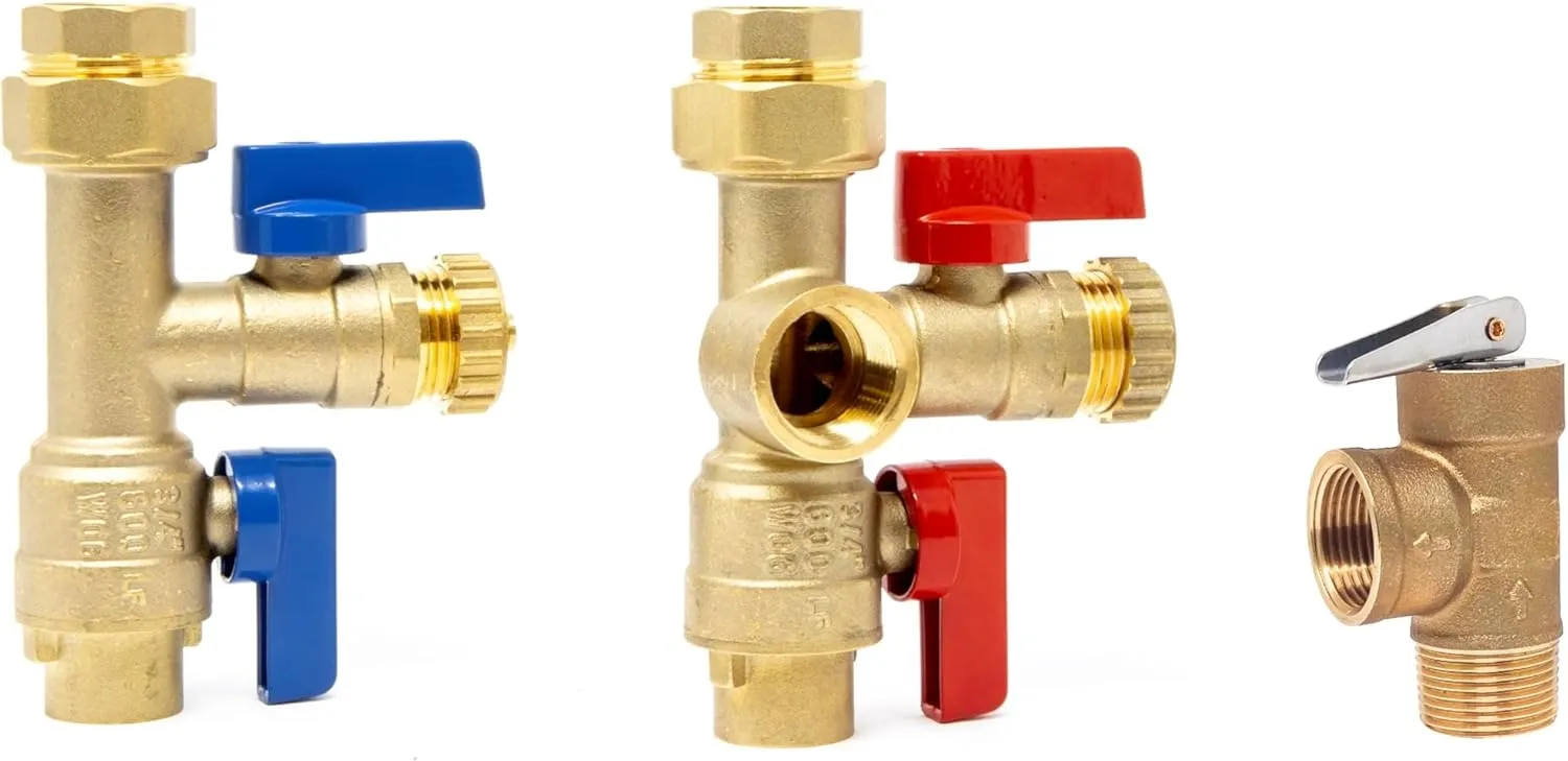 3/4 inch Sweat Tankless Water Heater Isolation Valve Kit with Pressure Relief Valve, FNPT x Sweat, 3/4'' Service Valve Kit for Rheem, Rinnai, Ecosmart Navien Noritz Takagi Bosch