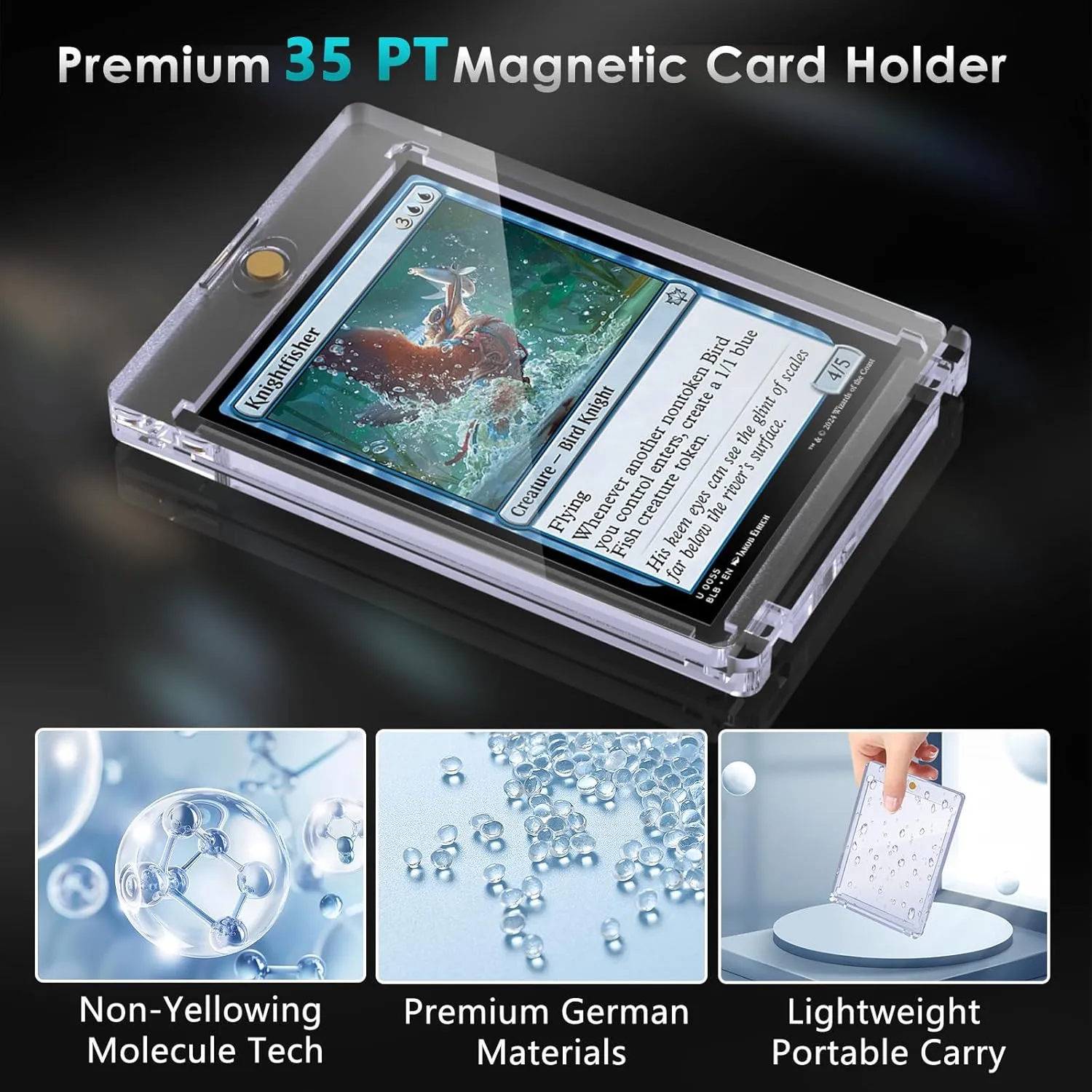 35pt Magnetic Card Holder for Trading Cards 25ct One Card Holder Touch Baseball Card Protectors Hard Plastic Magnetic Card Case Sports Display Football Magnetic Top Loads for Cards Sleeves