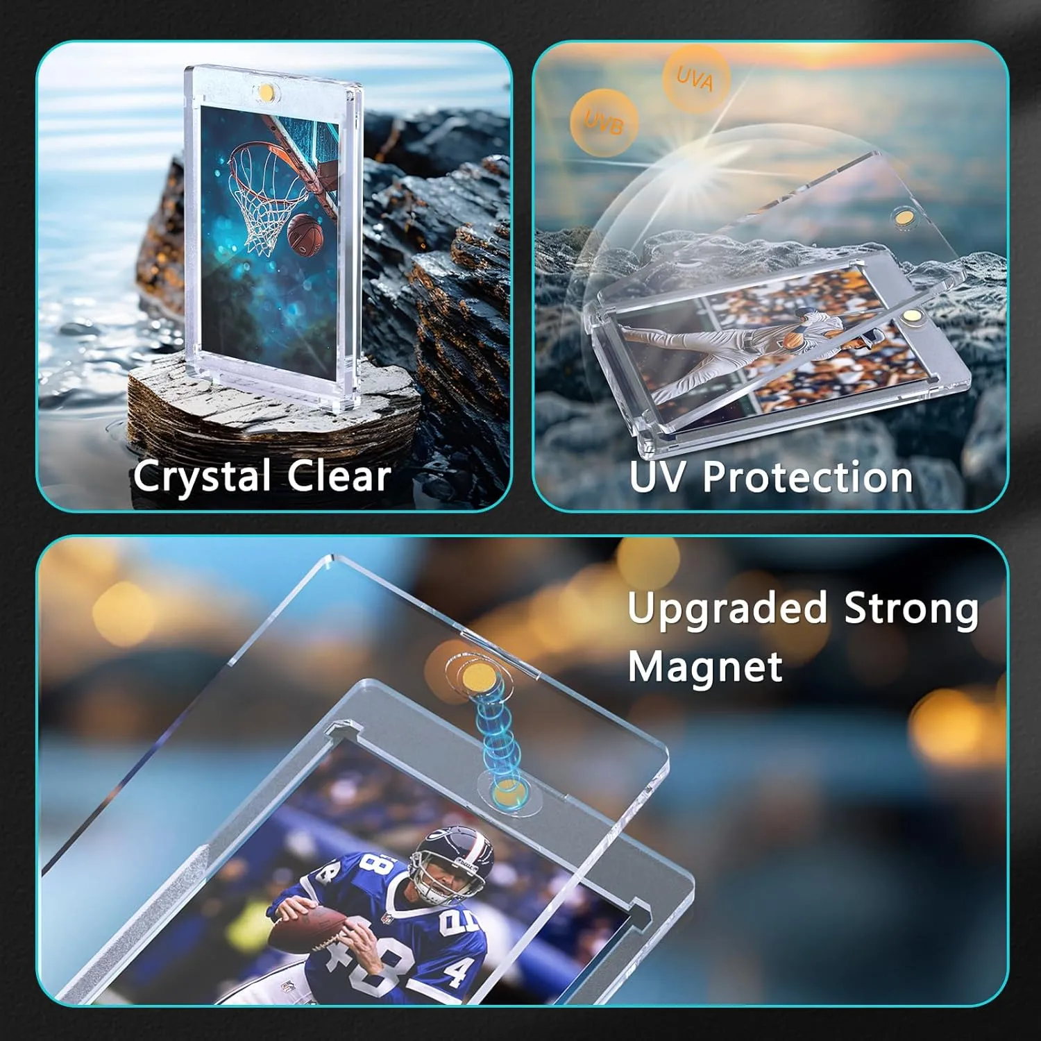 35pt Magnetic Card Holder for Trading Cards 25ct One Card Holder Touch Baseball Card Protectors Hard Plastic Magnetic Card Case Sports Display Football Magnetic Top Loads for Cards Sleeves