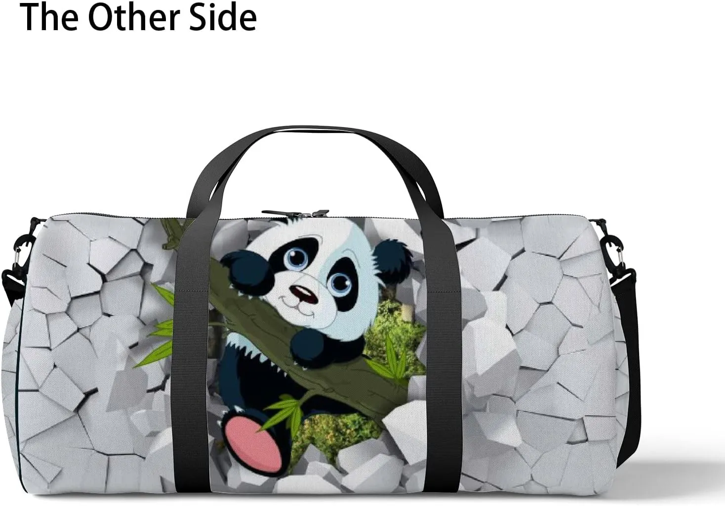 3d Little Panda Peeping from a Broken Wall Sports Duffel Bag Travel Gym Tote Bags Lightweight Durable Shoulder Strap Waterproof Polyester Outside Mesh Pocket Overnight Trip Duffel Bag for Women Men