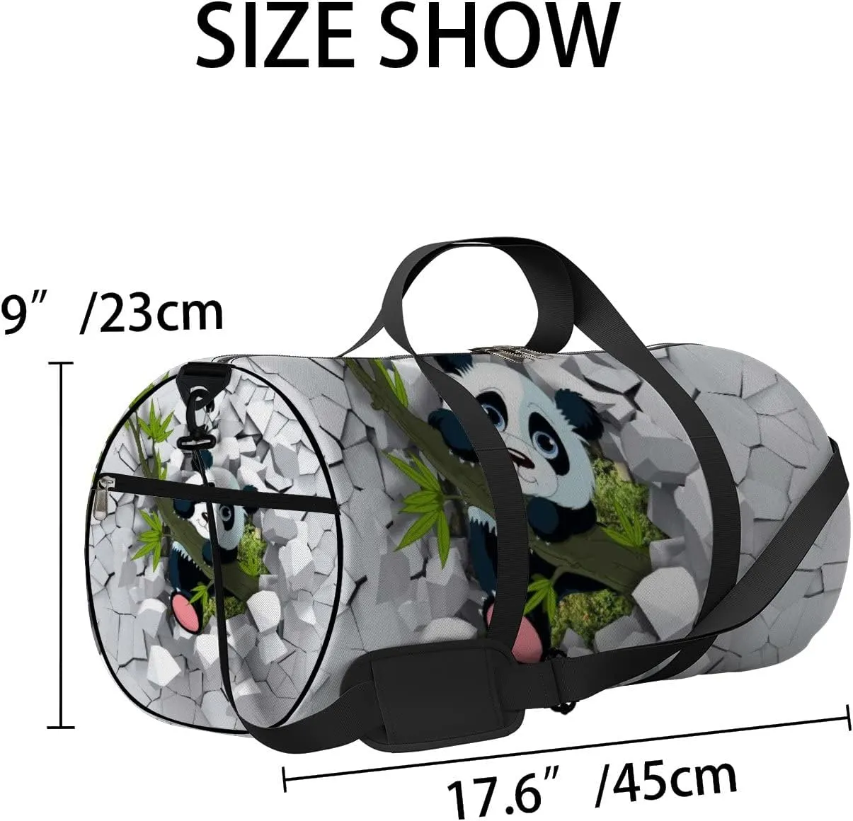 3d Little Panda Peeping from a Broken Wall Sports Duffel Bag Travel Gym Tote Bags Lightweight Durable Shoulder Strap Waterproof Polyester Outside Mesh Pocket Overnight Trip Duffel Bag for Women Men
