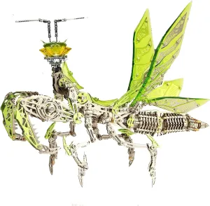 3D Metal Puzzles for Adults,Mechanical Mantis Metal Model Kits with Light, DIY for Assembly (Green)
