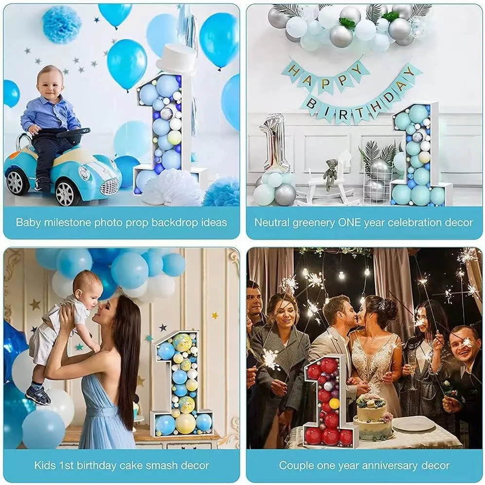 3FT Mosaic Balloon Frame Number 1 Light Up Numbers Pre-Cut Kit Thick Foam Board Decoration for Birthdays Anniversary Baby Shower