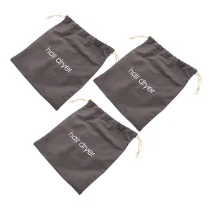 3Pcs Hair Dryer Storage Bags Durable Canvas Hair Tool Organizer with Drawstring Closure for Hotel Gym Travel Stylish Deep Pouch for Hair Dryer Accessories