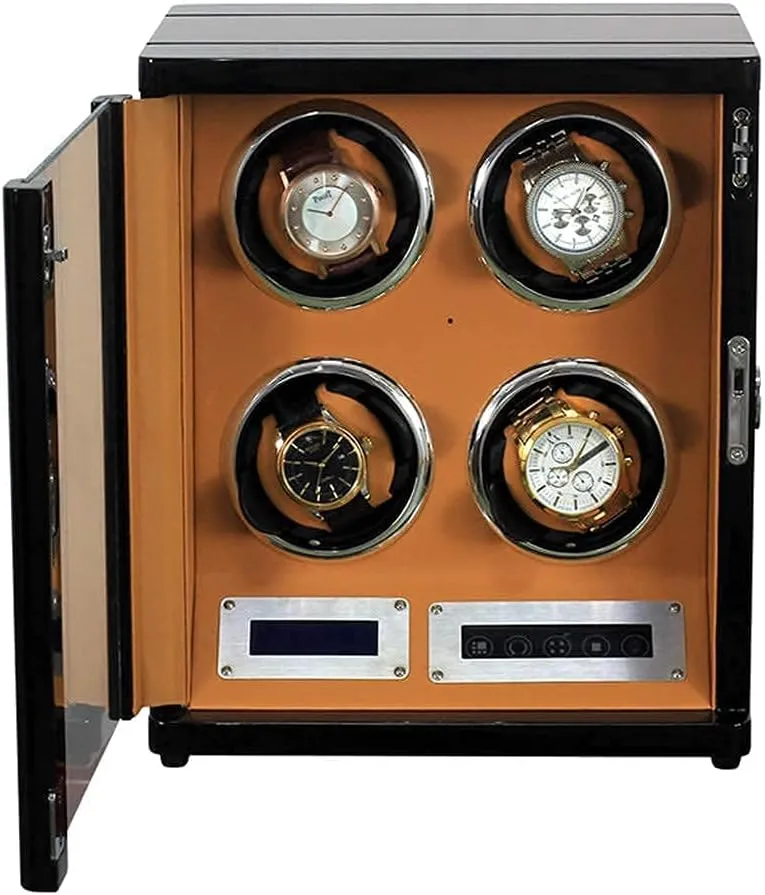 4 0 Automatic Watch Winder?Watch Box Silent Motor LED Atmosphere Light Lock and Key Suitable for Men's and Ladies Watch