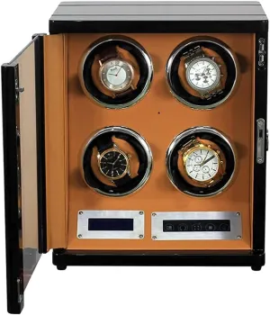 4 0 Automatic Watch Winder?Watch Box Silent Motor LED Atmosphere Light Lock and Key Suitable for Men's and Ladies Watch