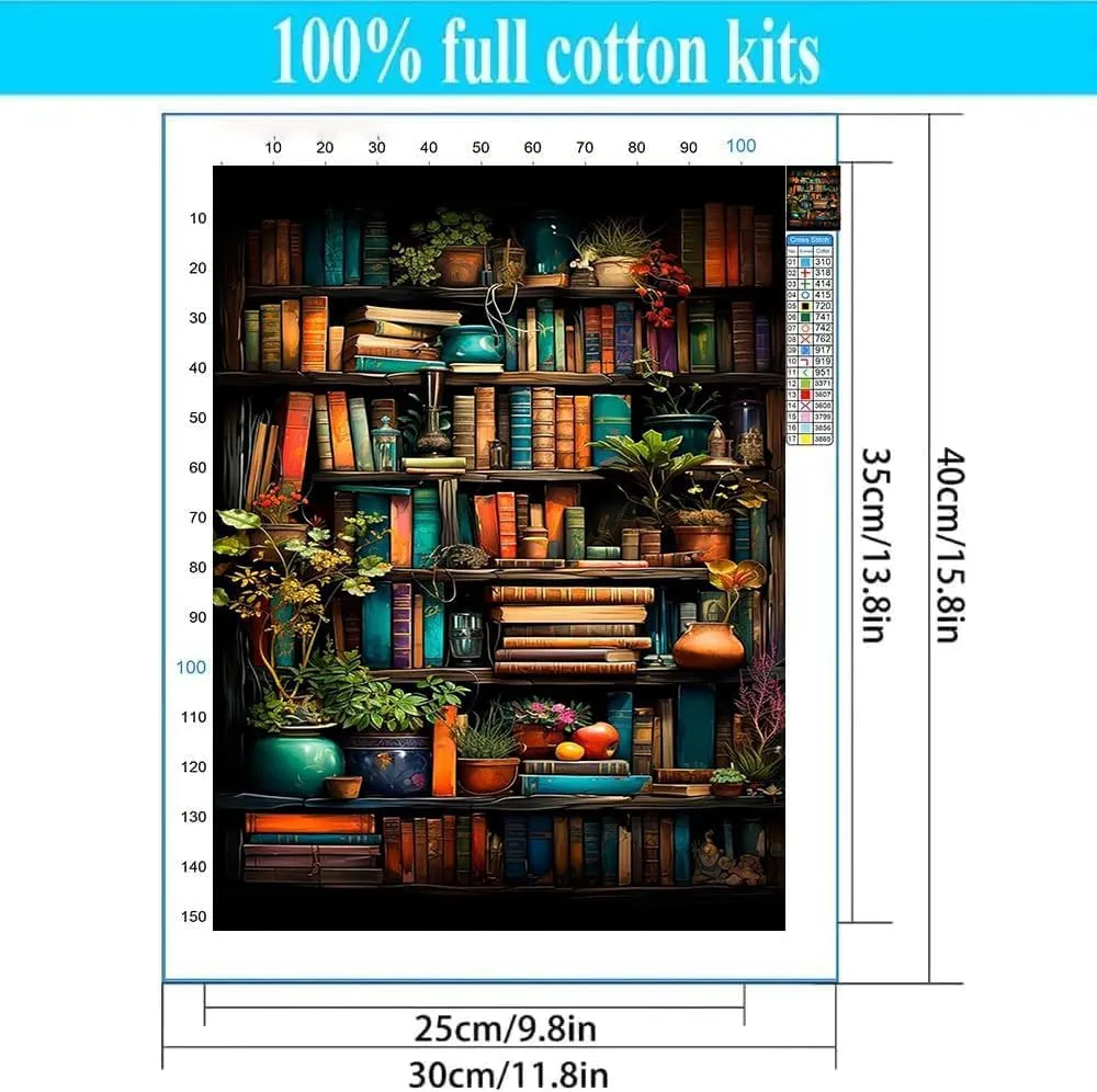 4 Pack Book Flower Stamped Cross Stitch Kits for Adults - Embroidery Kits for Beginners Adults,11 CT Patterns Dimensions Counted Cross Stitch Kits for Arts Craft Kits12x16 inch