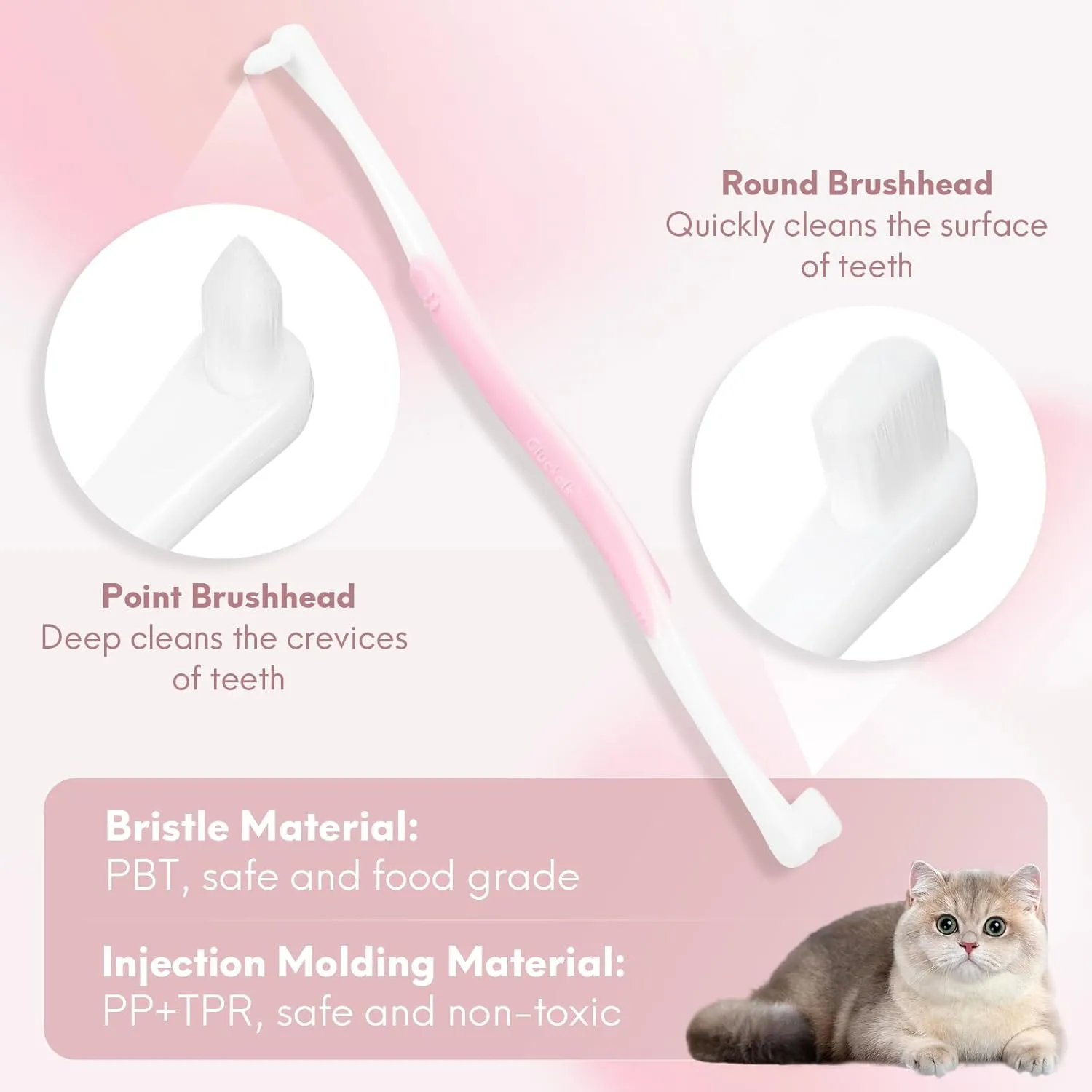 4 Pcs Dual-Sided Cat Toothbrush with Micro Brush Head, Ultra Soft Nano Bristles Pet Toothbrush Kit, Kitten/Puppy Toothbrushes, Fit into Cats/Small Dogs Mouth, Avoid Bleeding Gums