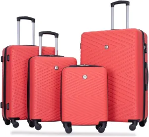 4-Piece ABS Luggage Set (16"/20"/24"/28") - Lightweight Hardshell Suitcases with Lock & 360° Spinner Wheels - Carry-On & Checked Luggage (Red   ABS)