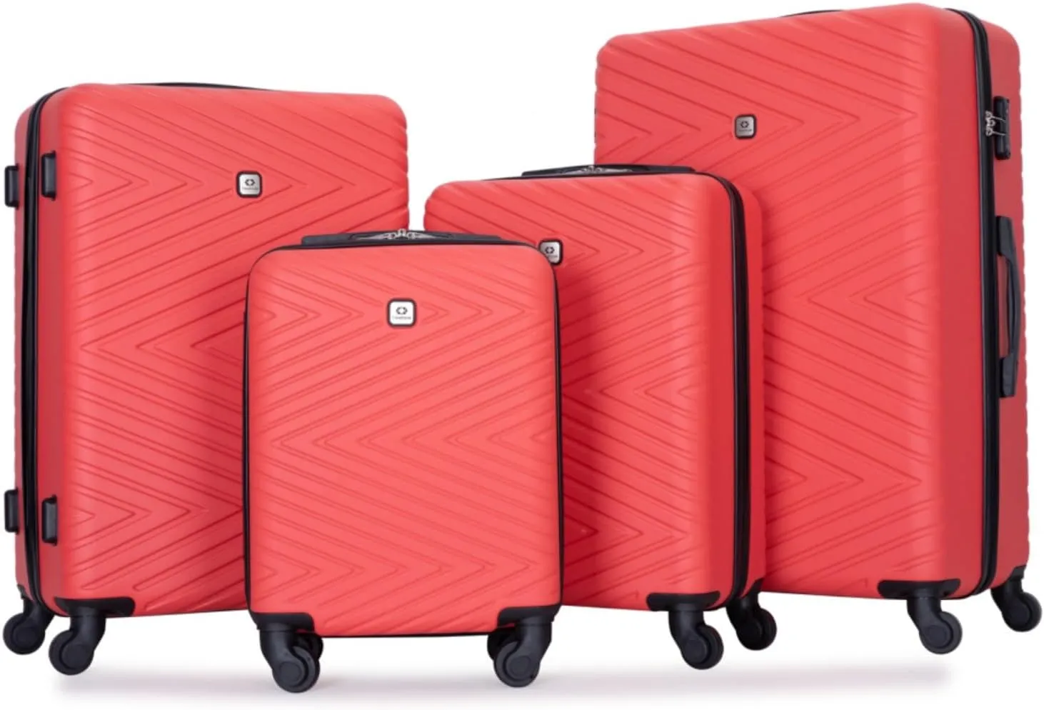 4-Piece ABS Luggage Set (16"/20"/24"/28") - Lightweight Hardshell Suitcases with Lock & 360° Spinner Wheels - Carry-On & Checked Luggage (Red   ABS)