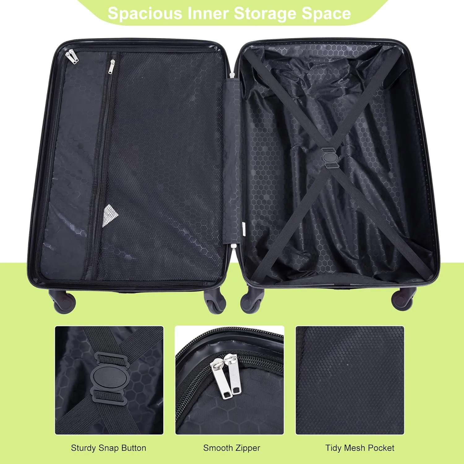 4-Piece Hardside Luggage Set with TSA Lock, Lightweight ABS Suitcases With Spinner Wheel, 16/20/24/28 inch, Chartreuse