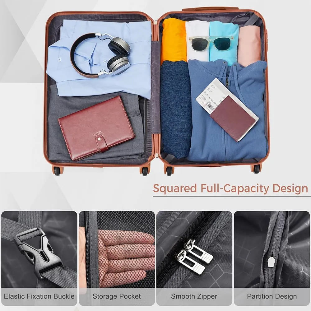 4-Piece Luggage Set with Spinner Wheels & TSA Lock - 20" 24" 28" ABS Hard Shell Suitcases   Travel Bag, Lightweight Durable Checked & Carry On Luggage Suitcase Set for Men Women (Black Brown)