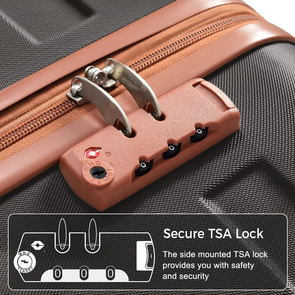 4-Piece Luggage Set with Spinner Wheels & TSA Lock - 20" 24" 28" ABS Hard Shell Suitcases   Travel Bag, Lightweight Durable Checked & Carry On Luggage Suitcase Set for Men Women (Black Brown)
