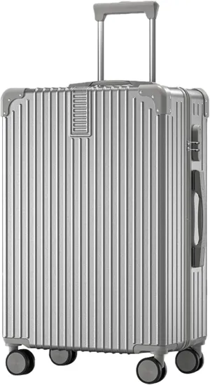 4 Wheel Luggage, Trolley Case With Carry Bag, High Resilience, Riot Proof Zipper, Hard Shell Storage Box, External USB Port (Color : 24, Size : Silver)