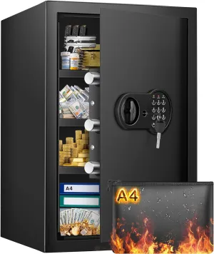 4.0 Cu ft Extra Large Home Safe Box Fireproof Waterproof, Fire proof Safe with Fireproof Document Bag, Digital Keypad and 3 Removable Steel Shelf, Security Box for Money Medicines Jewelry Valuables