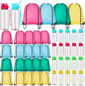 40 Pcs 17 oz Plastic Water Bottles Bulk and Drawstring Backpack Set Reusable Flip Top Leakproof Water Bottles with Handle for Adults Sports Gym Travel Party Outdoor(Stylish)