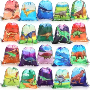 40 Pcs Dinosaur Drawstring Gift Bags Dinosaur Party Supplies Dino Theme Party Favor Treat Goodie Candy Bags for Birthday Christmas, 20 Style