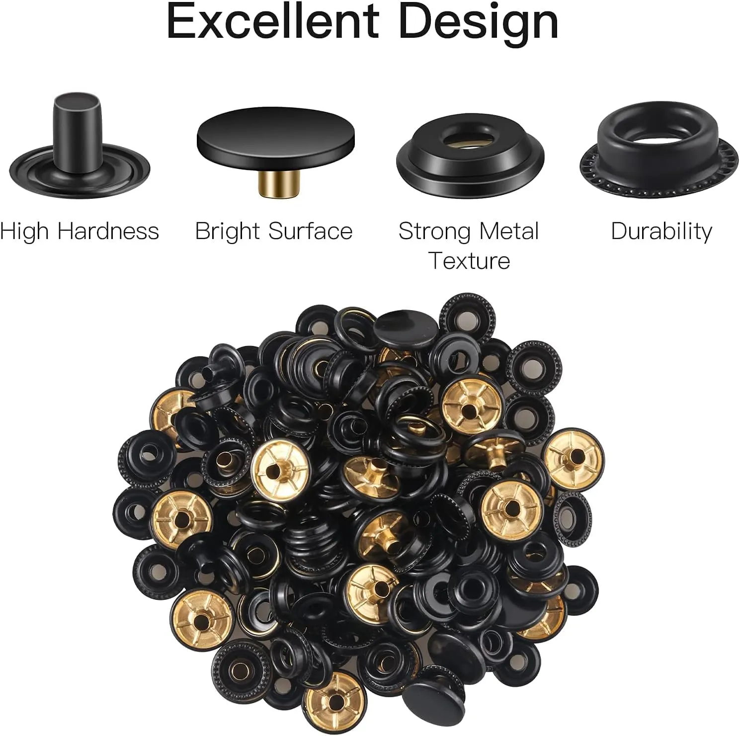 400 Pcs (100Sets) Snap Fastener Kit Tool 15MM Snap Button kit Snaps for Leather Leather Snaps and Fasteners Kit for High-Grade Metal Material Snaps for Bag, Jeans, Clothes, Fabric (Black)