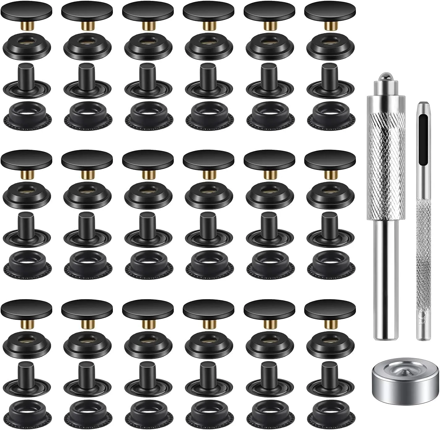 400 Pcs (100Sets) Snap Fastener Kit Tool 15MM Snap Button kit Snaps for Leather Leather Snaps and Fasteners Kit for High-Grade Metal Material Snaps for Bag, Jeans, Clothes, Fabric (Black)