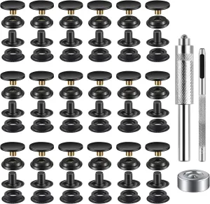 400 Pcs (100Sets) Snap Fastener Kit Tool 15MM Snap Button kit Snaps for Leather Leather Snaps and Fasteners Kit for High-Grade Metal Material Snaps for Bag, Jeans, Clothes, Fabric (Black)