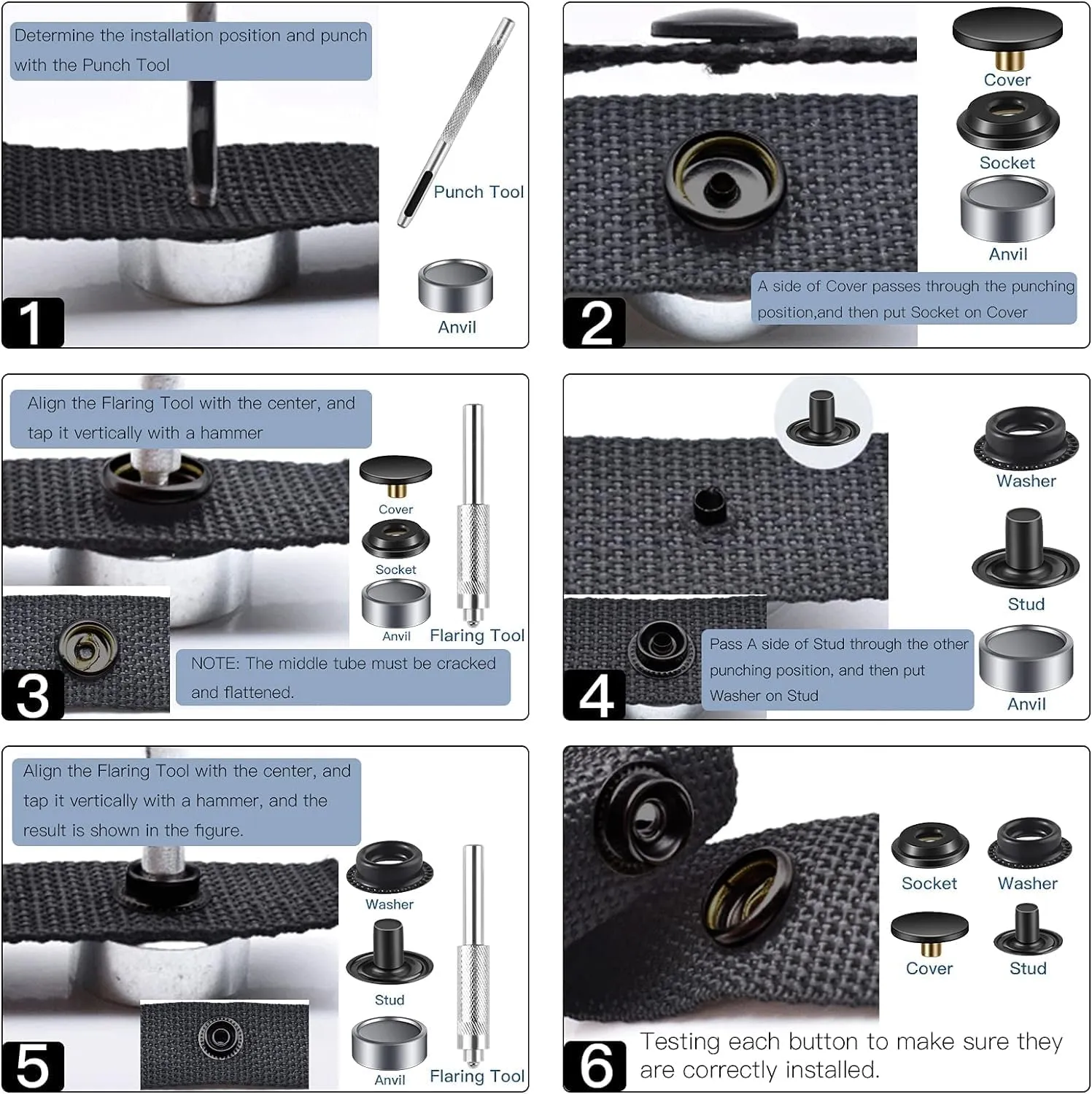 400 Pcs (100Sets) Snap Fastener Kit Tool 15MM Snap Button kit Snaps for Leather Leather Snaps and Fasteners Kit for High-Grade Metal Material Snaps for Bag, Jeans, Clothes, Fabric (Black)