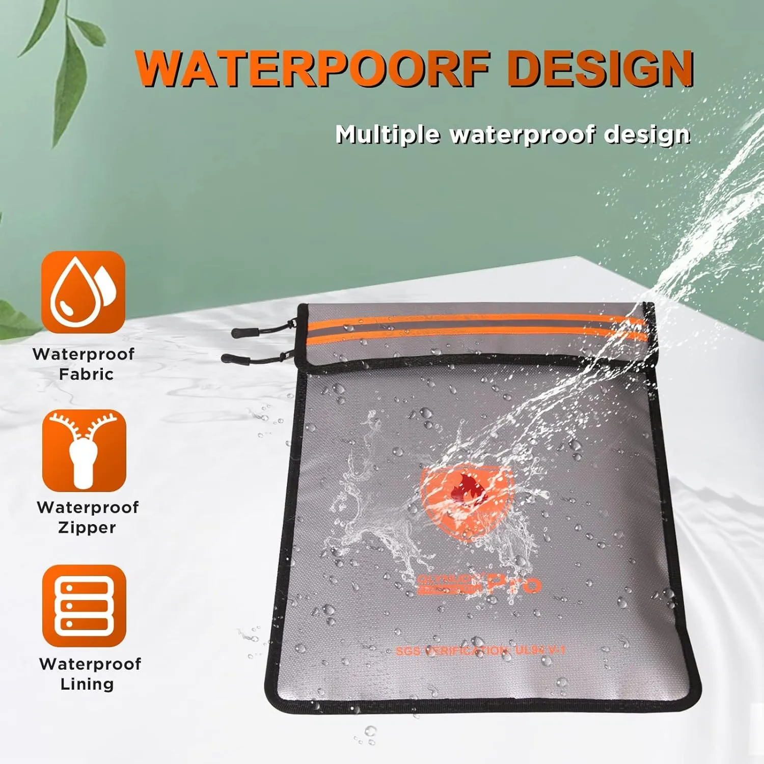 4200℉ Fireproof Document Bag, Important Waterproof Document Holder with Thermal Insulation Layer, Legal Size Fireproof Envelope with Zipper/Reflective Strip