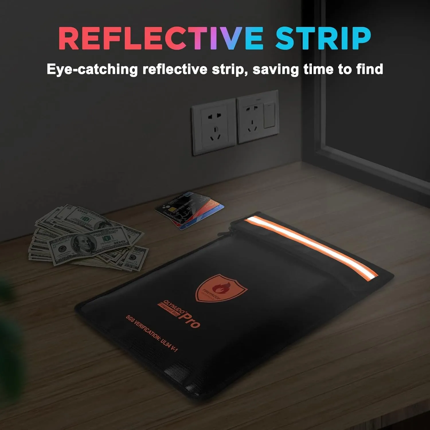 4200℉ Upgraded Fireproof Document Bag, Important Waterproof Document Holder with Thermal Insulation Layer, Legal Size Fireproof Envelope with Zipper/Reflective Strip