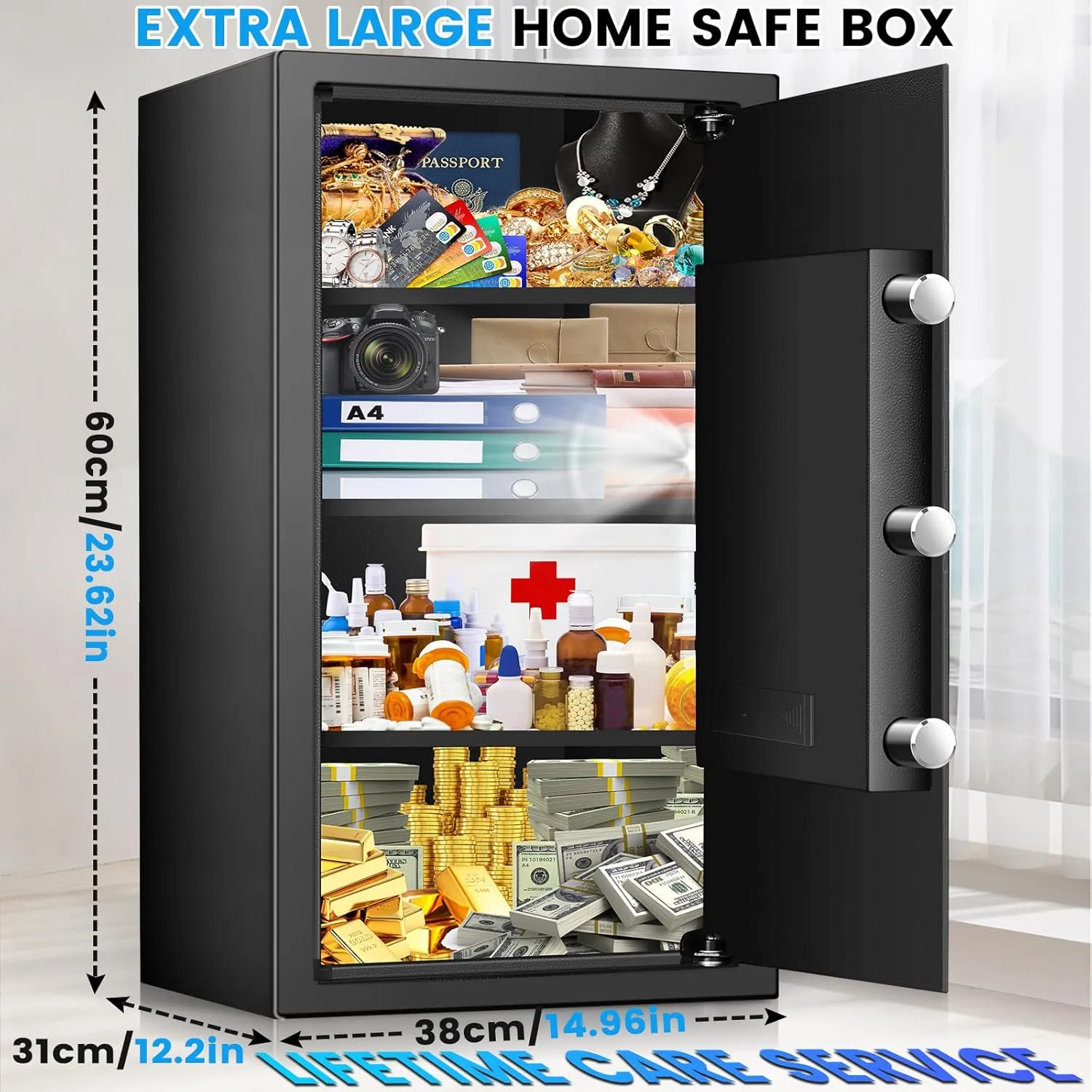 4.3 Cuft Large Fireproof Safe for Home, Safe Box Fireproof Waterproof, Anti-theft Digital Home Safes with Programmable Keypad Keys, Smart Alert, Mute Mode, Fire proof safe for Money Jewelry