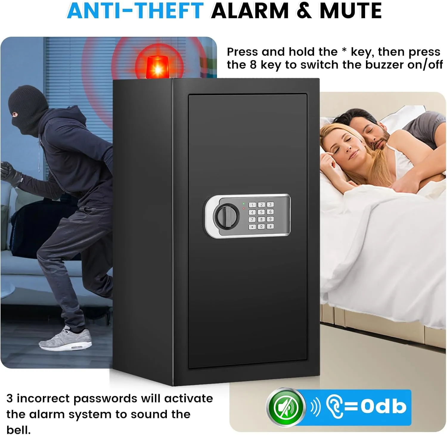 4.3 Cuft Large Fireproof Safe for Home, Safe Box Fireproof Waterproof, Anti-theft Digital Home Safes with Programmable Keypad Keys, Smart Alert, Mute Mode, Fire proof safe for Money Jewelry