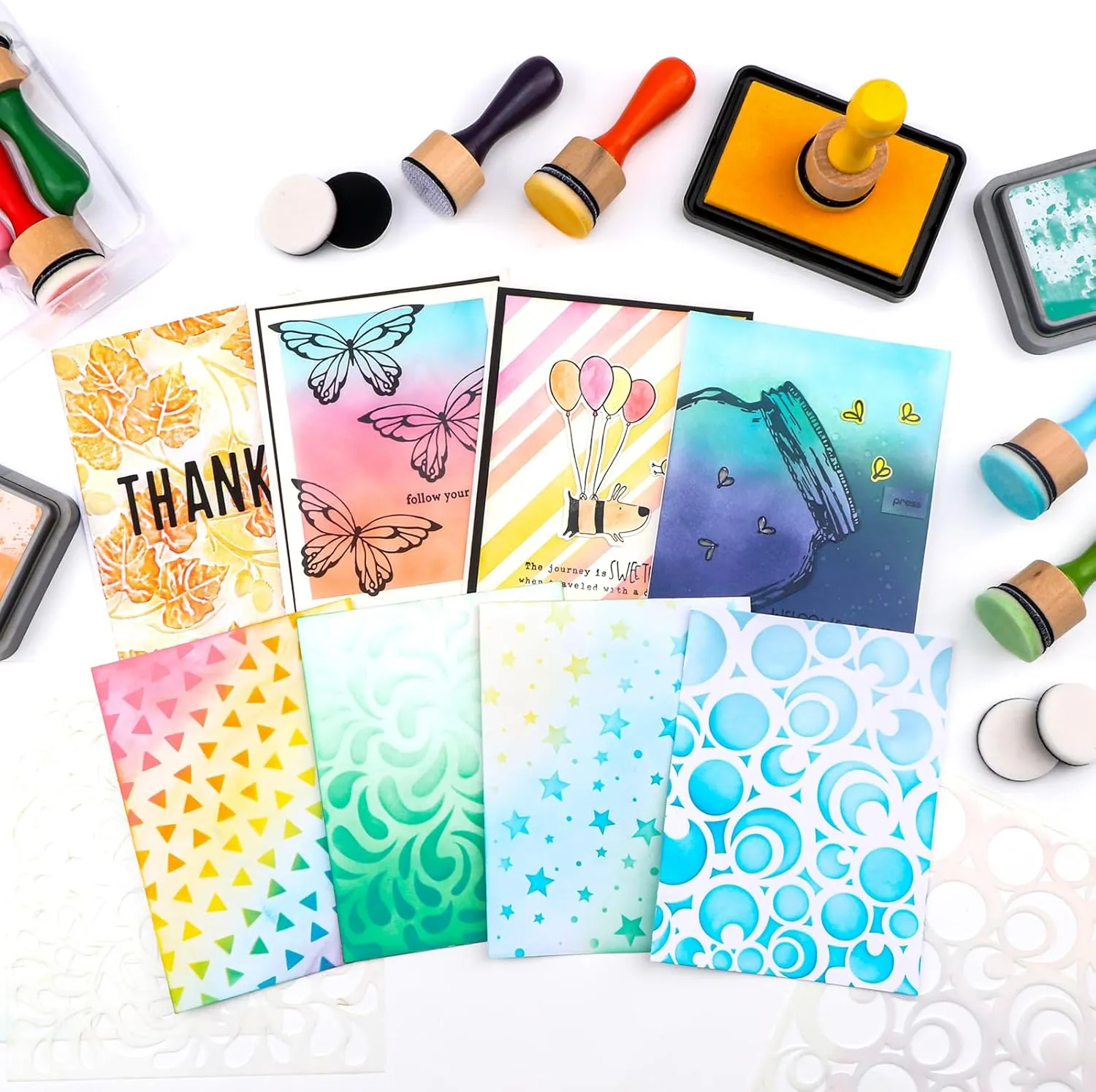47 Packs Ink Blending Foam Pads Set, Include 8 Pcs Round Alcohol Ink Mini Applicator Tools and 38 Pcs Replacement Foam Pads 1 Storage Box for for Drawing Distressing Blending Card Making Stammping