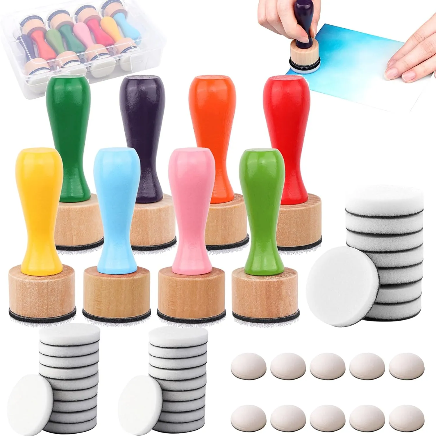 47 Packs Ink Blending Foam Pads Set, Include 8 Pcs Round Alcohol Ink Mini Applicator Tools and 38 Pcs Replacement Foam Pads 1 Storage Box for for Drawing Distressing Blending Card Making Stammping
