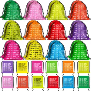 48 Pcs End of Year Gift Bags for Students Motivational Drawstring Backpack Bulk Colored Inspirational Cinch Sackpack Polyester Drawstring Bags for Teacher Gifts Back to School Party Favor Supplies