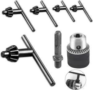 4Pcs Carbon Steel Drill Chuck Key Wrench Set, 1/4" 3/8" 5/32" Electric Clamping Tool and 1.5-10mm Keyless Drill Chuck for 1/2-20UNF Thread Spindl for Power Tools Accessories