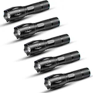 5 Pack Flashlights High Lumens, Powerful Tactical Flashlights with 5 Modes, Waterproof Zoomable Small LED Handheld Flash Light for Home Emergencies Camping Hurricane