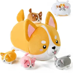 5 Pcs Corgi Dog Stuffed Animals for Kids,15.7" Mommy Dog Plush with 4 Babies Puppy Inside,Soft Corgi Shiba Inu Dog Plushies Toys Pillow Gifts for Dog Lover Christmas, Valentine's, Birthday