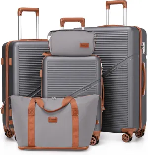 5 Piece Luggage Sets with Spinner Wheels, Hardshell ABS Suitcase Set with Tsa Lock, Lightweight Hardside Waterproof Travel Suitcases for Men Women, Grey (20"/24"/28")