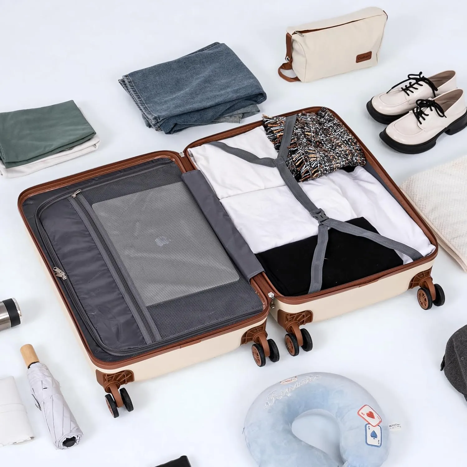 5 Piece Luggage Sets with Spinner Wheels, Hardshell ABS Suitcase Set with Tsa Lock, Lightweight Hardside Waterproof Travel Suitcases for Men Women, HazeBlue (20"/24"/28")