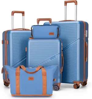 5 Piece Luggage Sets with Spinner Wheels, Hardshell ABS Suitcase Set with Tsa Lock, Lightweight Hardside Waterproof Travel Suitcases for Men Women, HazeBlue (20"/24"/28")
