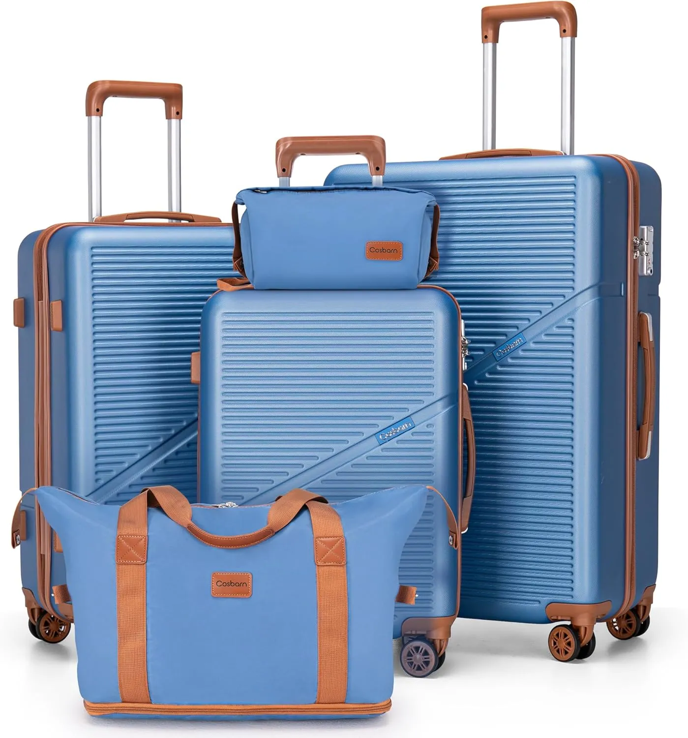 5 Piece Luggage Sets with Spinner Wheels, Hardshell ABS Suitcase Set with Tsa Lock, Lightweight Hardside Waterproof Travel Suitcases for Men Women, HazeBlue (20"/24"/28")