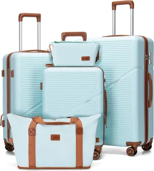 5 Piece Luggage Sets with Spinner Wheels, Hardshell ABS Suitcase Set with Tsa Lock, Lightweight Hardside Waterproof Travel Suitcases for Men Women, MintGreen (20"/24"/28")