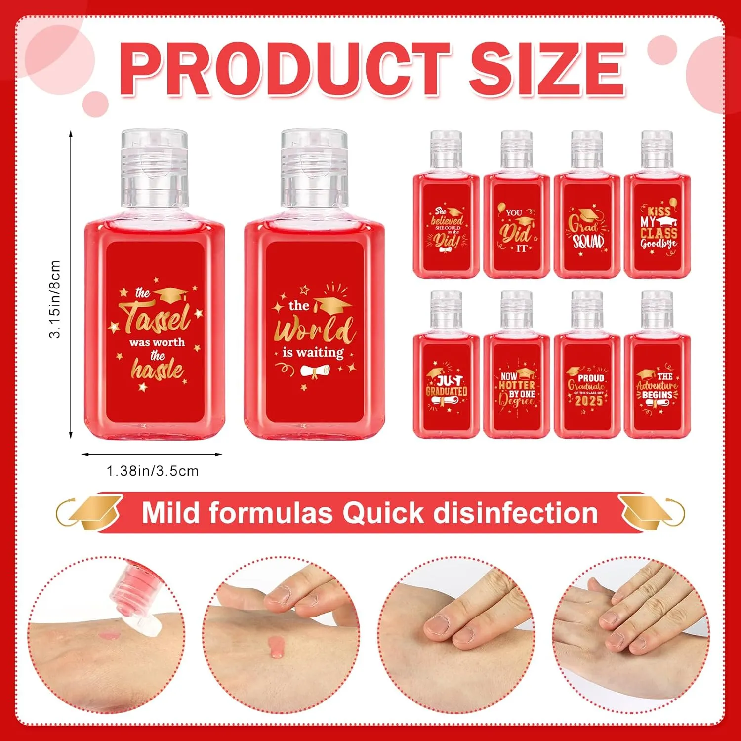 50 Pack Graduation Mini Hand Sanitizer Bulk Graduation Gift for Teacher Classmates 1fl oz Travel Size Hand Sanitizer Graduation Hand Soap Gifts for Graduation Party Favors Supplies (Red)